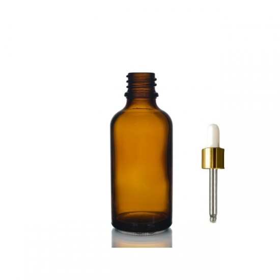50ml kahverengi Cam damlalıklı Gold kapak Beyaz Emzik