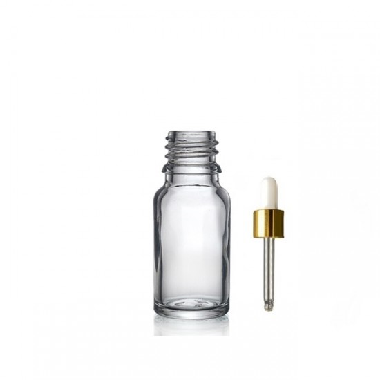 10ml Şeffaf Cam damlalıklı Gold kapak Beyaz Emzik