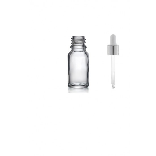 10ml Şeffaf Cam Damlalıklı Gümüş kapak BeyazEmzik