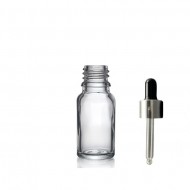 10ml Şeffaf Cam Damlalıklı Gümüş kapak Siyah Emzik