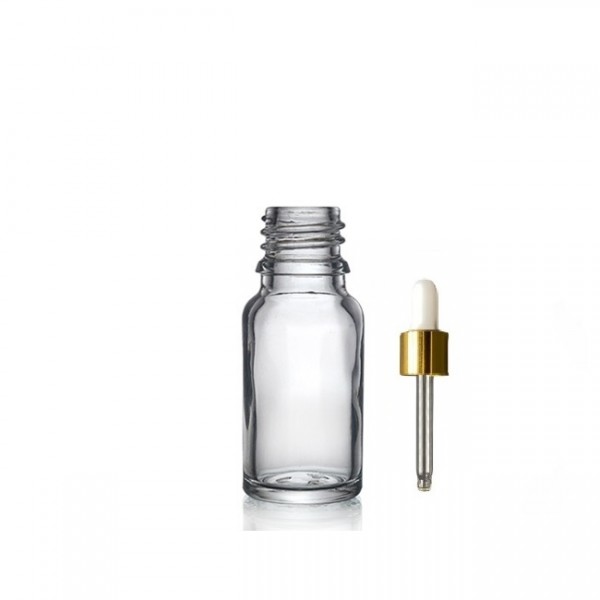 20ml Şeffaf Cam damlalıklı Gold kapak Beyaz Emzik