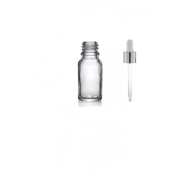 30ml Şeffaf Cam Damlalıklı Gümüş kapak BeyazEmzik