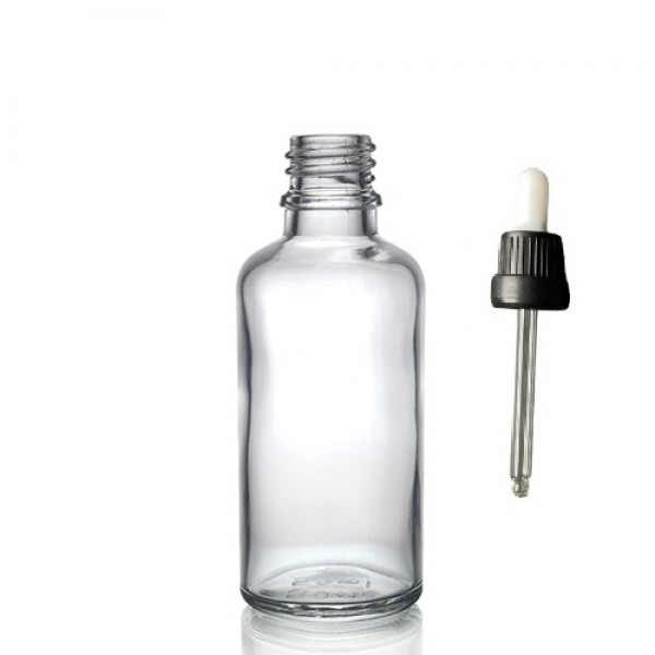 50ml Şeffaf Cam Damlalıklı Siyah  kapak Beyaz Emzik