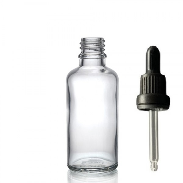 50ml Şeffaf Cam Damlalıklı Siyah kapak Siyah Emzik