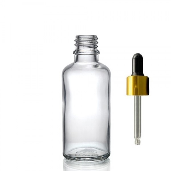 50ml Şeffaf Cam Damlalıklı Gold kapak Siyah Emzik