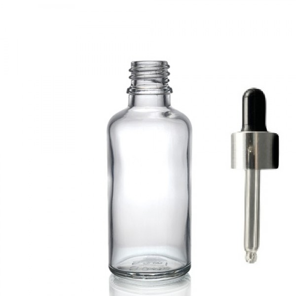 50ml Şeffaf Cam Damlalıklı Gümüş kapak Siyah Emzik