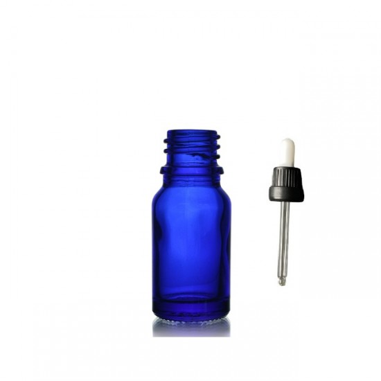 10ml Mavi Cam Damlalıklı Siyah  kapak Beyaz Emzik