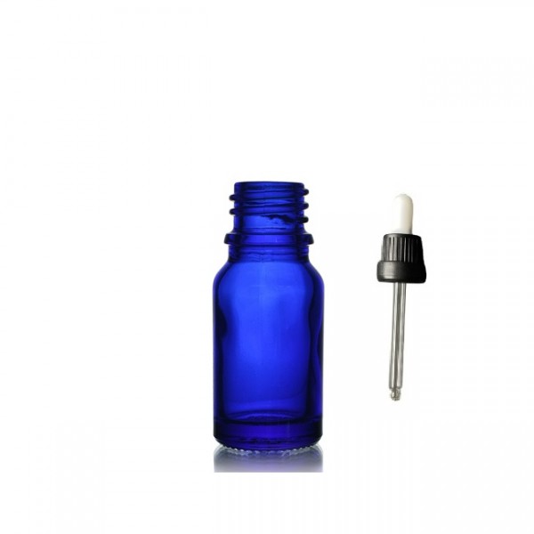 10ml Mavi Cam Damlalıklı Siyah  kapak Beyaz Emzik