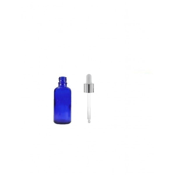 20ml Mavi Cam Damlalıklı Gümüş kapak BeyazEmzik
