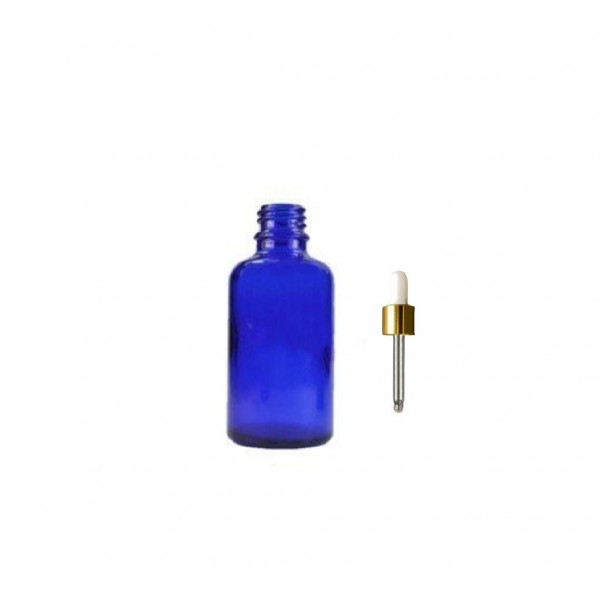 30ml Mavi Cam damlalıklı Gold kapak Beyaz Emzik