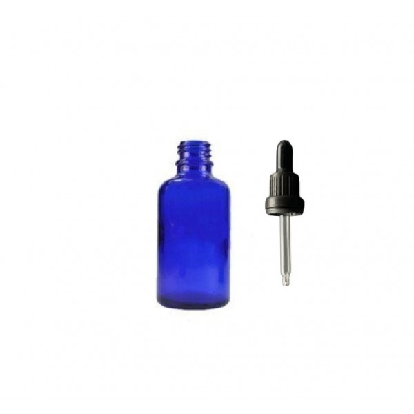 30ml Mavi Cam Damlalıklı Siyah kapak Siyah Emzik