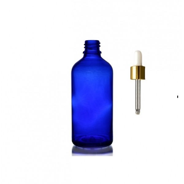 50ml Mavi Cam damlalıklı Gold kapak Beyaz Emzik