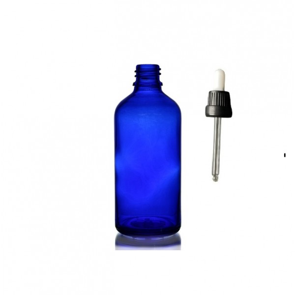 50ml Mavi Cam Damlalıklı Siyah  kapak Beyaz Emzik