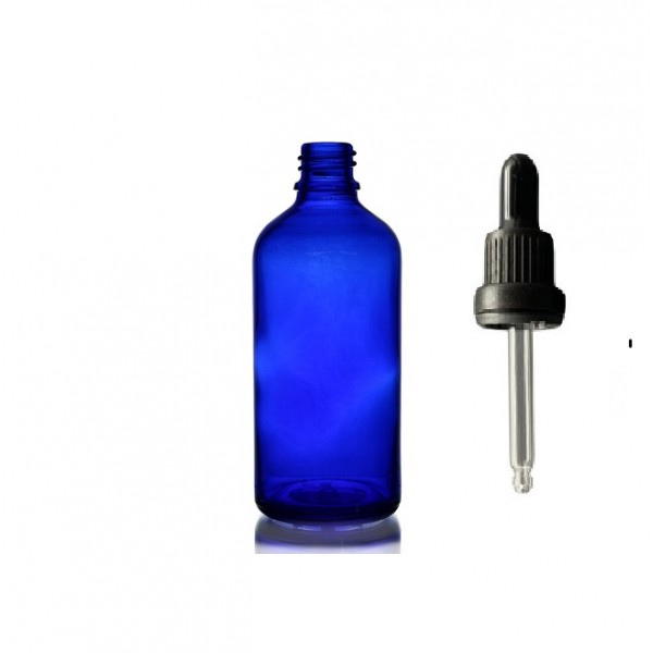 50ml Mavi Cam Damlalıklı Siyah kapak Siyah Emzik