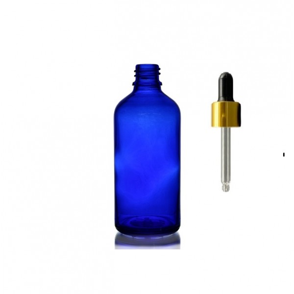 50ml Mavi Cam Damlalıklı Gold kapak Siyah Emzik