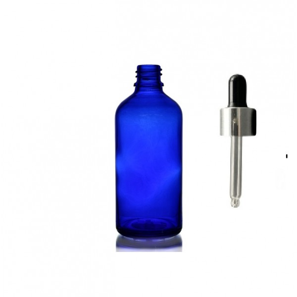 50ml Mavi Cam Damlalıklı Gümüş kapak Siyah Emzik
