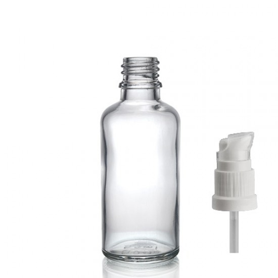 50ml Şeffaf Şişe Serum Pompalı Beyaz Renk