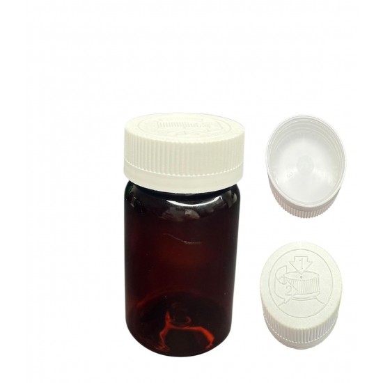 100 ML KAHVERENGİ TABLET ŞİŞESİ - COCUK EMNİYETLİ BEYAZ KAPAK 1 KOLİ 650 ADET