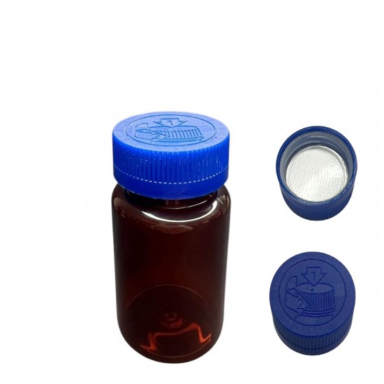 100 ML KAHVERENGİ TABLET ŞİŞESİ - COCUK EMNİYETLİ MAVİ KAPAK 1 KOLİ 650 ADET