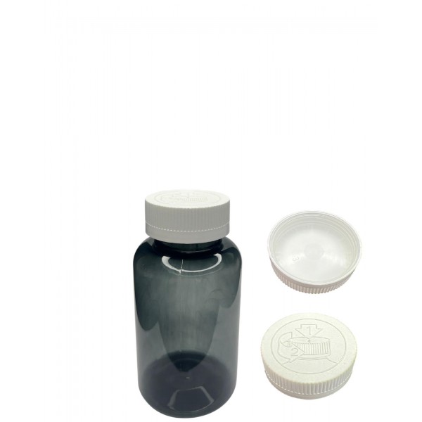 200 ML GRİ TABLET ŞİŞESİ - COCUK EMNİYETLİ BEYAZ KAPAK 1 KOLİ 400 ADET