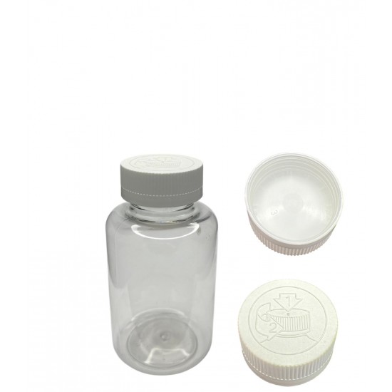 250 ML ŞEFFAF TABLET ŞİŞESİ - COCUK EMNİYETLİ BEYAZ KAPAK  1KOLİ 200 ADET