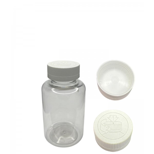 250 ML ŞEFFAF TABLET ŞİŞESİ - COCUK EMNİYETLİ BEYAZ KAPAK  1KOLİ 200 ADET