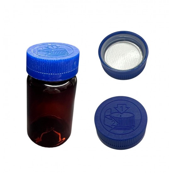 75 ML KAHVERENGİ TABLET ŞİŞESİ - COCUK EMNİYETLİ MAVİ  KAPAK  1KOLİ (800 adet)